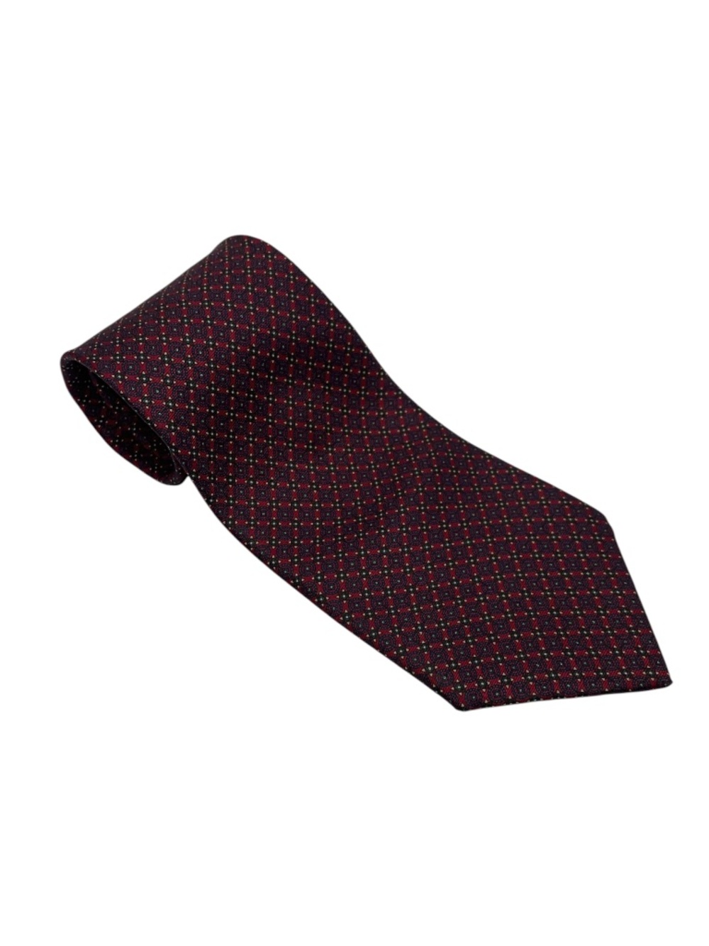 Monsieur Pierre Paris Vintage Silk Tie Dark Red Multicolour Pattern Made in Pari